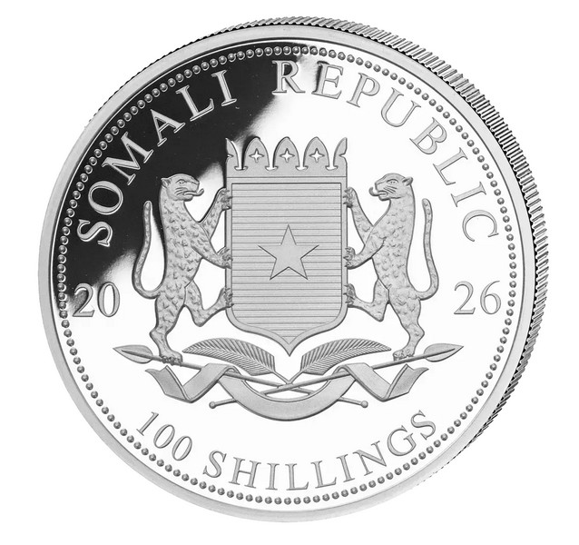 AFRICKÁ DIVOKÁ ZVĚŘ LEOPARD 2026 coin African Wildlife Somalia Leopard coloured – 1 oz stříbrná mince barevná