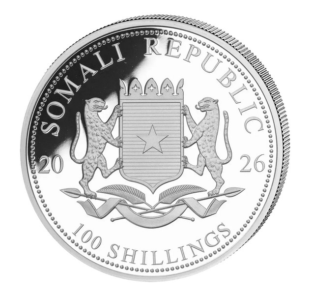 AFRICKÁ DIVOKÁ ZVĚŘ LEOPARD 2026 coin African Wildlife Somalia Leopard gilded – 1 oz stříbrná mince pozlacená