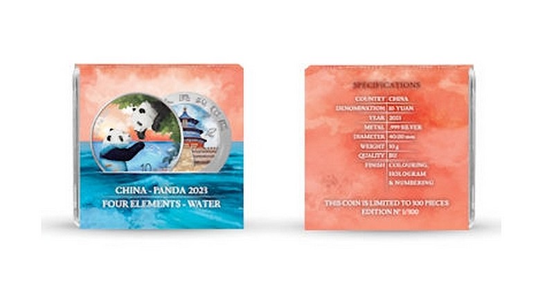 PANDA ČTYŘI ŽIVLY VODA coin China (Chinese) Panda Four Elements Water - 30g stříbrná mince