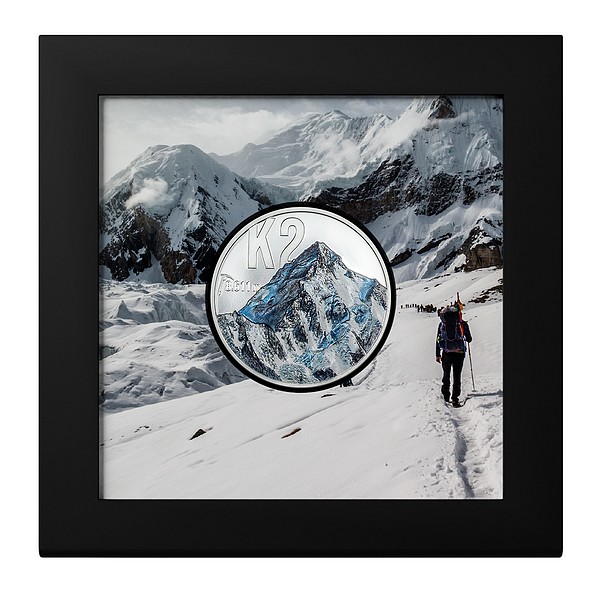 HORA K2 V POHOŘÍ KARAKORAM coin Peaks Ultra High Relief – 2 oz stříbrná mince