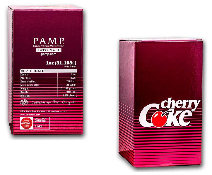 COCA-COLA TŘEŠŇOVÁ PLECHOVKA 40. výročí coin Coca-Cola Cherry 40th Anniversary – 1 oz stříbrná mince
