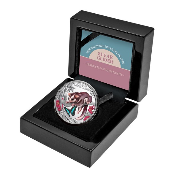 ROZTOMILÝ A MAZLIVÝ VAKOVEVERKA LÉTAVÁ BABY coin Cute and Cuddly Baby Sugar Glider – 1 oz stříbrná mince