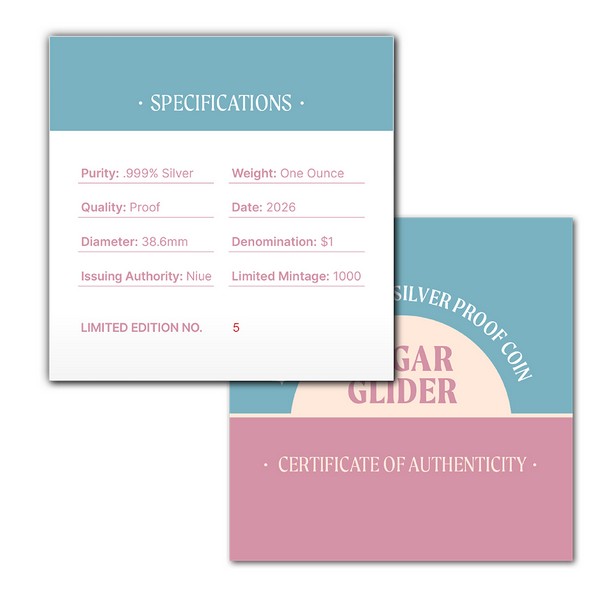 ROZTOMILÝ A MAZLIVÝ VAKOVEVERKA LÉTAVÁ BABY coin Cute and Cuddly Baby Sugar Glider – 1 oz stříbrná mince