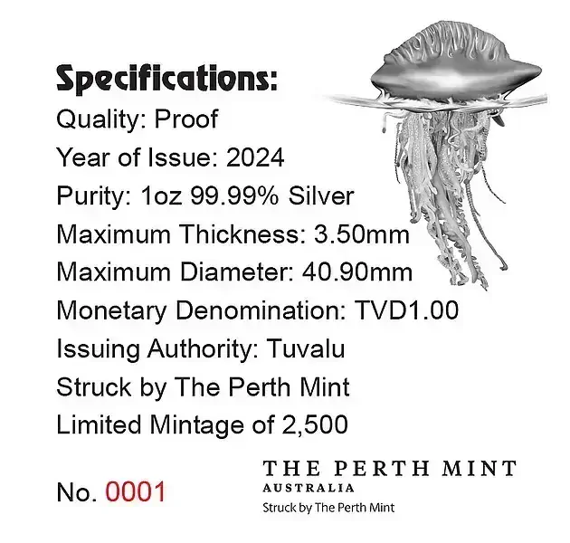 SMRTÍCÍ A NEBEZPEČNÝ MĚCHÝŘOVKA PORTUGALSKÁ coin Deadly and Dangerous Bluebottle (Physalia physalis) – 1 oz stříbrná mince