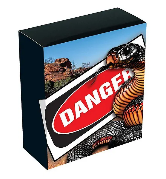 SMRTÍCÍ A NEBEZPEČNÝ PAKOBRA ČERVENOBŘICHÁ coin Deadly and Dangerous Red-Bellied Black Snake – 1 oz stříbrná mince