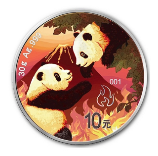 PANDA ČTYŘI ŽIVLY OHEŇ coin China (Chinese) Panda Four Elements Fire - 30g stříbrná mince