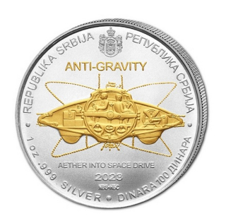 NIKOLA TESLA TEORIE ANTIGRAVITACE Srbský vynálezce coin Antigravity – 1 oz stříbrná mince pozlacená