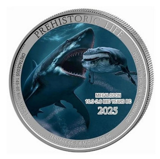 PREHISTORICKÝ ŽIVOT MEGALODON II. coin Prehistoric Life Megalodon – 1 oz stříbrná mince