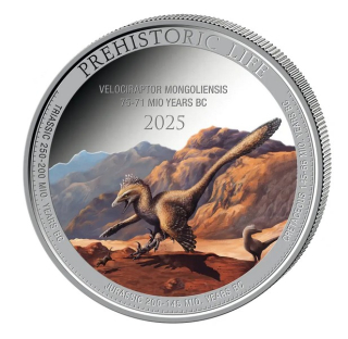 PREHISTORICKÝ ŽIVOT VELOCIRAPTOR II. coin Prehistoric Life Velociraptor Mongoliensis – 1 oz stříbrná mince