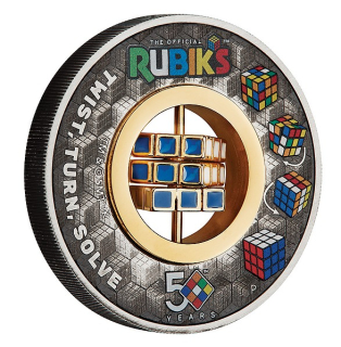 RUBIKOVA KOSTKA coin Rubik´s Cube 50th Anniversary Antique Finish – 2 oz stříbrná mince