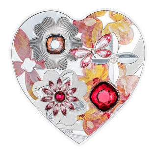 DÁREK Z LÁSKY BRILANTNÍ LÁSKA ve tvaru srdíčka Brilliant Love Blossom – 1 oz stříbrná mince