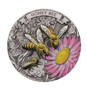 VČELA MEDONOSNÁ coin Honey Bee Antiqued Coloured – 2 oz stříbrná mince