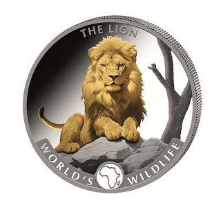 SVĚTOVÁ DIVOKÁ ZVĚŘ LEV coin World‘s Wildlife The Lion gilded – 1 oz stříbrná mince pozlacená