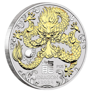 ROK DRAKA 2024 Lunární série III. coin Year of the Dragon Gilded – 1 oz stříbrná mince