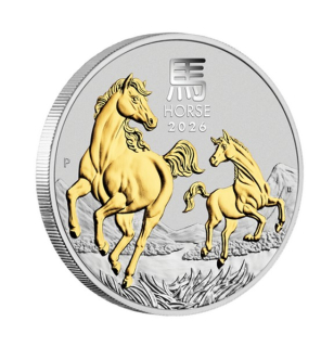 ROK KONĚ Lunární série III. coin Year of the Horse gilded – 1 oz stříbrná mince