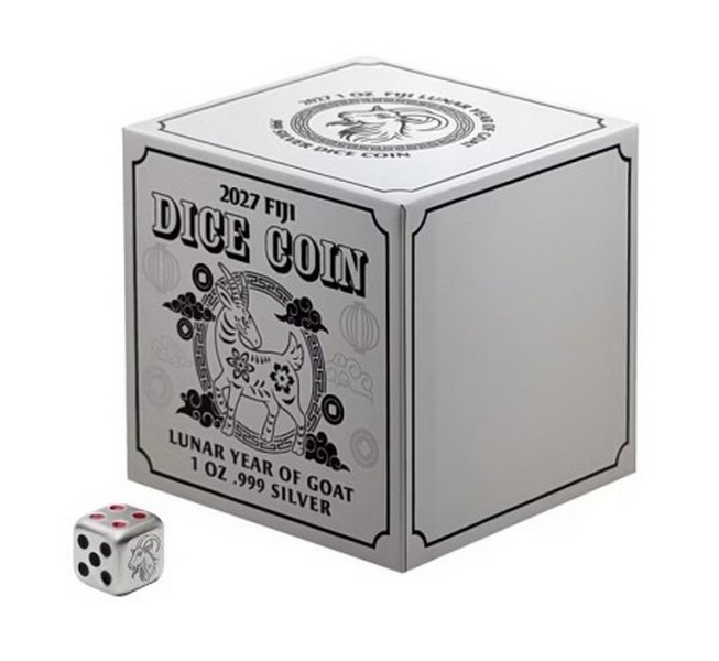 KOSTKA ROK KOZY 2027 coin DICE mince ve tvaru krychle (kostky) – 1 oz stříbrná mince