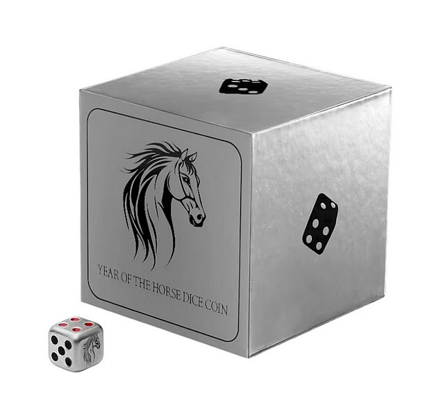 KOSTKA ROK KONĚ 2026 coin DICE mince ve tvaru krychle (kostky) – 1 oz stříbrná mince