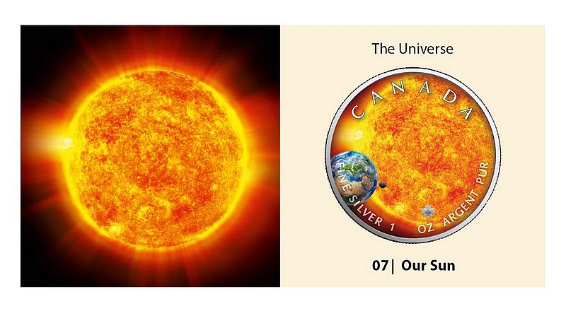 VESMÍR NAŠE SLUNCE coin Maple Leaf The Universe Our Sun – 1 oz stříbrná mince