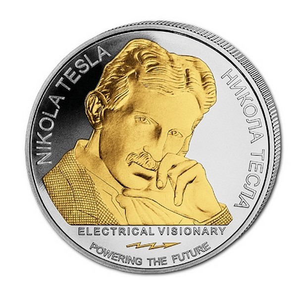 NIKOLA TESLA TEORIE ANTIGRAVITACE Srbský vynálezce coin Antigravity – 1 oz stříbrná mince pozlacená