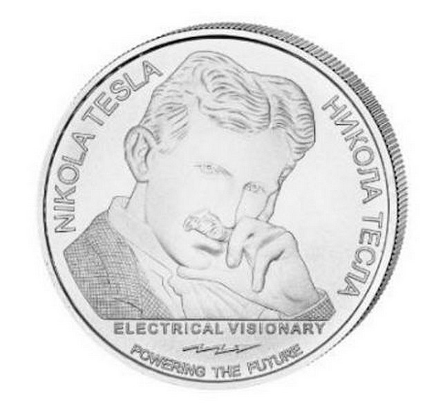 NIKOLA TESLA VODNÍ ELEKTRÁRNA NIAGÁRSKÉ VODOPÁDY Srbský vynálezce coin Hydroelectric Power Niagara Falls – 1 oz stříbrná mince barevná