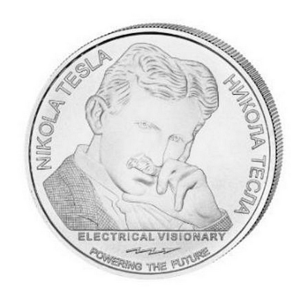 NIKOLA TESLA TESLOVA CÍVKA Srbský vynálezce coin The Tesla Coil – 1 oz stříbrná mince pozlacená
