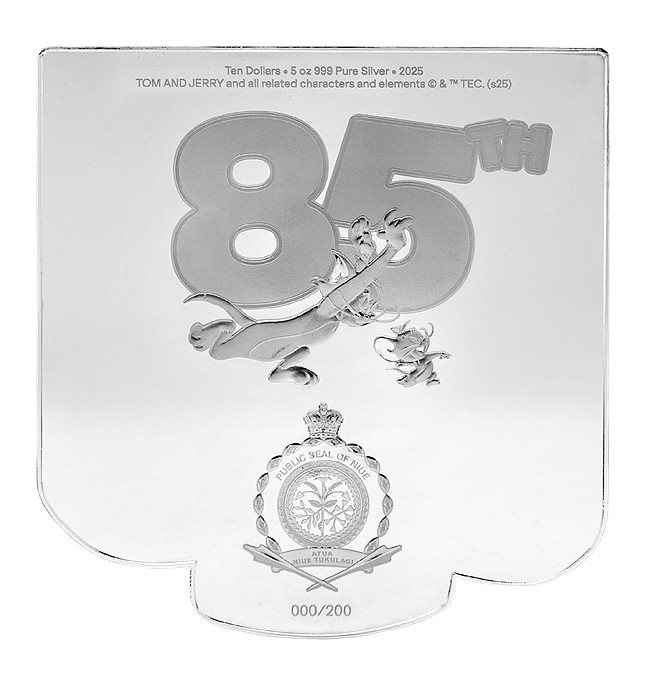 TOM A JERRY coin Tom and Jerry 85th Anniversary shaped coloured – 5 oz stříbrná mince