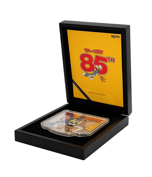 TOM A JERRY coin Tom and Jerry 85th Anniversary shaped coloured – 5 oz stříbrná mince