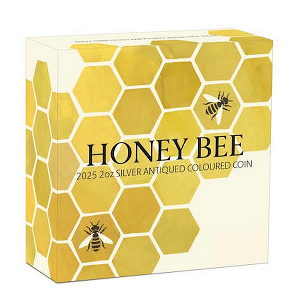 VČELA MEDONOSNÁ coin Honey Bee Antiqued Coloured – 2 oz stříbrná mince