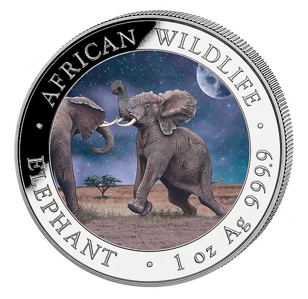 AFRICKÝ SLON DEN A NOC 2024 coin African Wildlife Somalia Elephant Day and Night – sada 2 stříbrných mincí (2×1 oz)