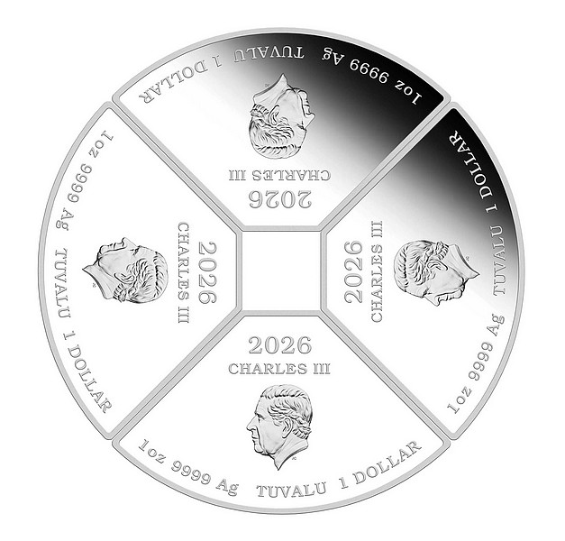 ROK KONĚ 2026 KVADRANT coin Year of the Horse Quadrant – sada 4 stříbrných mincí (4×1 oz)