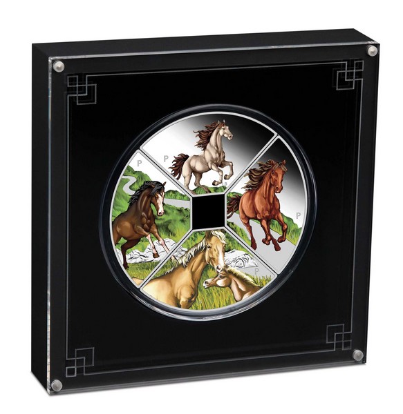 ROK KONĚ 2026 KVADRANT coin Year of the Horse Quadrant – sada 4 stříbrných mincí (4×1 oz)